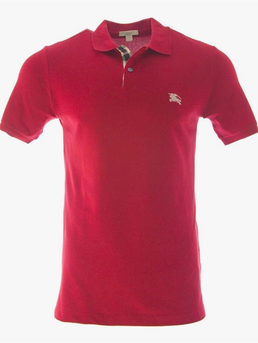 Burberry Red Polo with Check Trim L